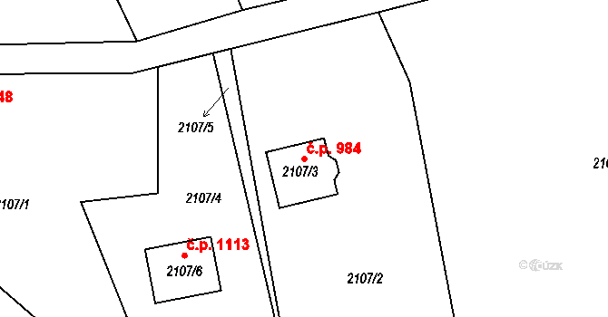 Návsí 984 na parcele st. 2107/3 v KÚ Návsí, Katastrální mapa