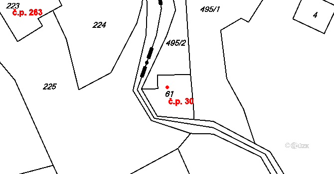 Hliněná 30, Malšovice na parcele st. 61 v KÚ Hliněná, Katastrální mapa