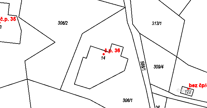 Žirecká Podstráň 36, Dvůr Králové nad Labem na parcele st. 14 v KÚ Žirecká Podstráň, Katastrální mapa