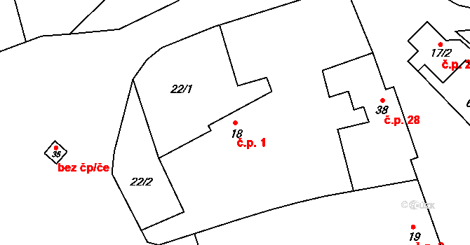 Kramolín 1 na parcele st. 18 v KÚ Kramolín, Katastrální mapa