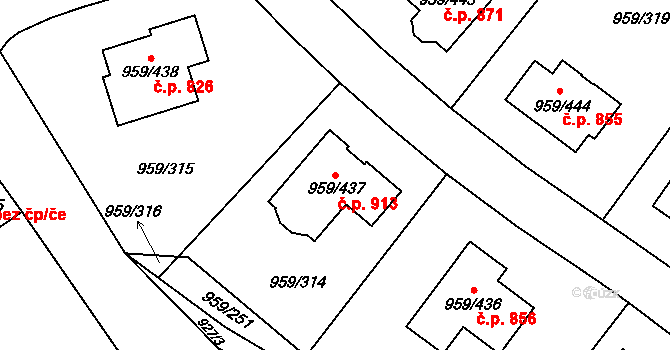 Průhonice 913 na parcele st. 959/437 v KÚ Průhonice, Katastrální mapa