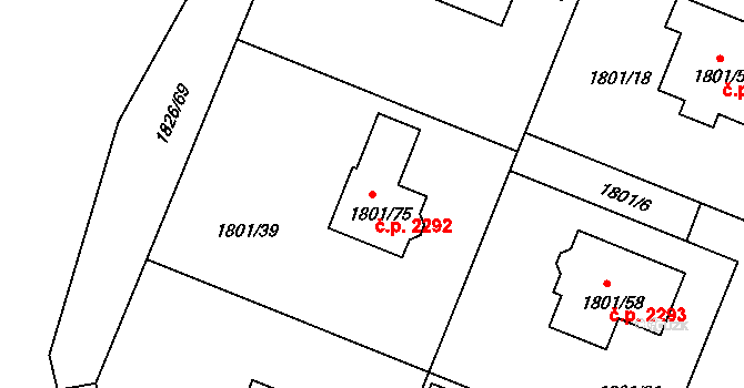 Poruba 2292, Ostrava na parcele st. 1801/75 v KÚ Poruba, Katastrální mapa