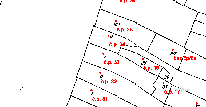 Jemnice 33 na parcele st. 7 v KÚ Jemnice, Katastrální mapa