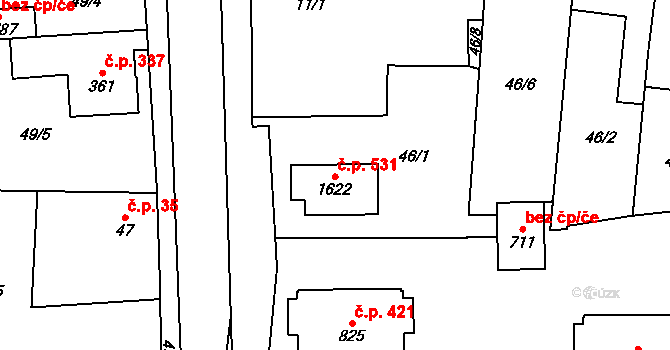Pardubičky 531, Pardubice na parcele st. 1622 v KÚ Pardubičky, Katastrální mapa