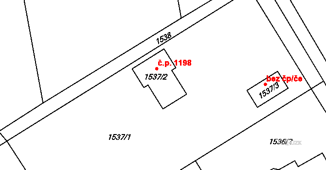 Lyžbice 1198, Třinec na parcele st. 1537/2 v KÚ Lyžbice, Katastrální mapa