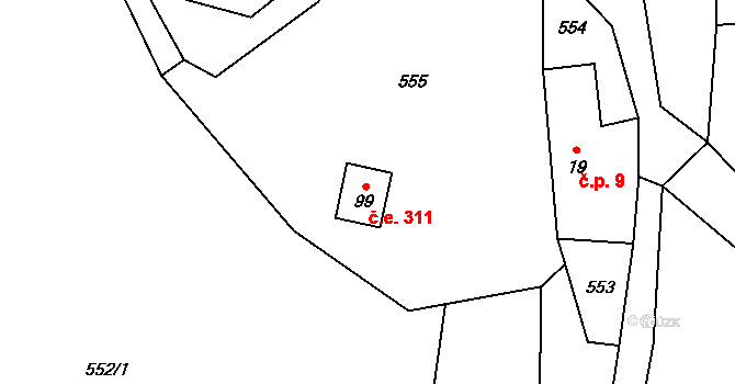 Výškovice 311, Vimperk na parcele st. 99 v KÚ Výškovice u Vimperka, Katastrální mapa