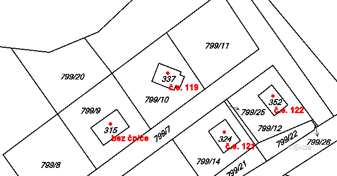 Zavlekov 119 na parcele st. 337 v KÚ Zavlekov, Katastrální mapa