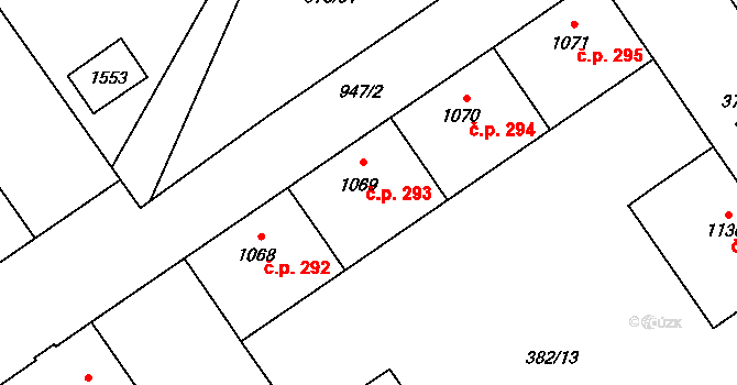 Přívoz 293, Ostrava na parcele st. 1069 v KÚ Přívoz, Katastrální mapa