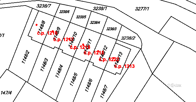 Radvanice 1222, Ostrava na parcele st. 1148/12 v KÚ Radvanice, Katastrální mapa