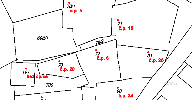 Obora u Cerhonic 6, Cerhonice na parcele st. 72 v KÚ Cerhonice, Katastrální mapa