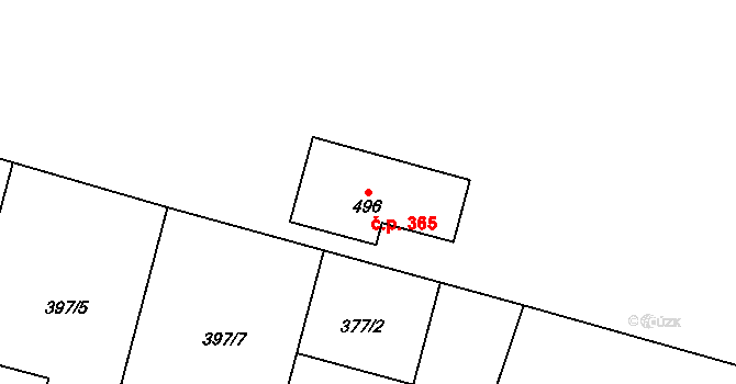 Bernartice 365 na parcele st. 496 v KÚ Bernartice u Javorníka, Katastrální mapa