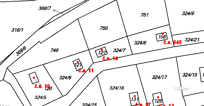 Pelhřimov 14, Cheb na parcele st. 127 v KÚ Dolní Pelhřimov, Katastrální mapa