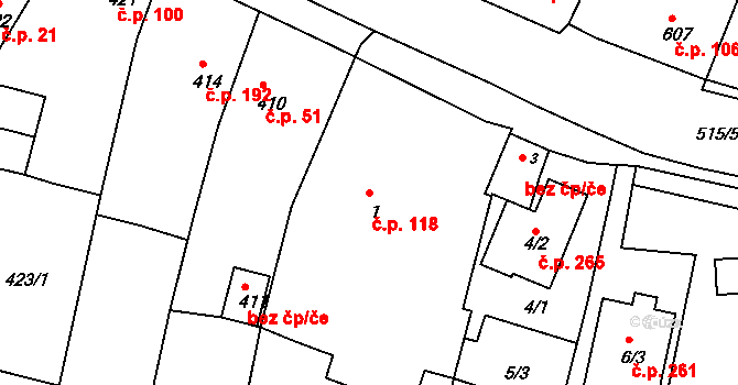 Lípa 118 na parcele st. 1 v KÚ Lípa nad Dřevnicí, Katastrální mapa