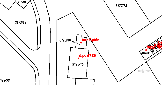 Chomutov 45061998 na parcele st. 3170/36 v KÚ Chomutov II, Katastrální mapa