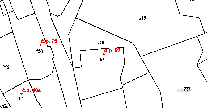 Skřipov 52 na parcele st. 67 v KÚ Skřipov, Katastrální mapa