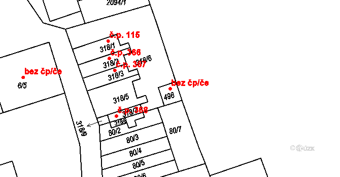 Merklín 46218998 na parcele st. 498 v KÚ Merklín u Přeštic, Katastrální mapa