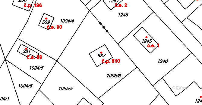 Skalice 510, Frýdek-Místek na parcele st. 687 v KÚ Skalice u Frýdku-Místku, Katastrální mapa