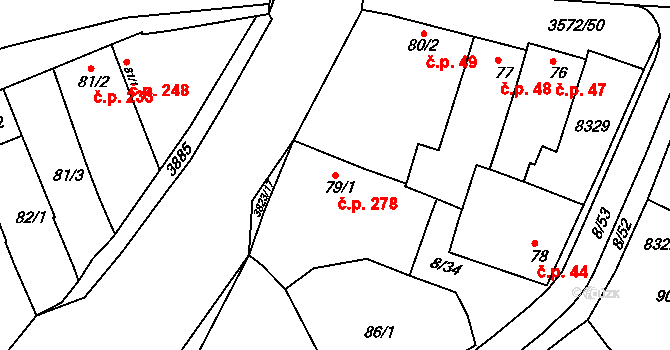 Ostrožské Předměstí 278, Uherský Ostroh na parcele st. 79/1 v KÚ Ostrožské Předměstí, Katastrální mapa
