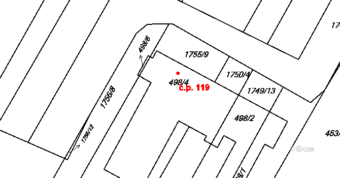 Zlechov 119 na parcele st. 498/4 v KÚ Zlechov, Katastrální mapa
