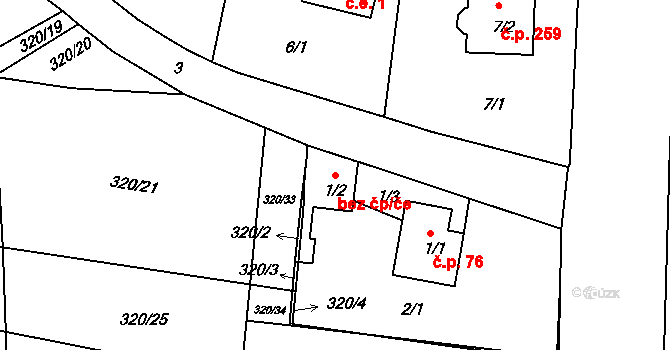 Červený Kříž 320, Jihlava na parcele st. 1/2 v KÚ Antonínův Důl, Katastrální mapa