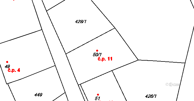 Nákle 11, Klešice na parcele st. 50/1 v KÚ Klešice, Katastrální mapa
