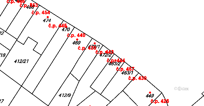 Kostelec nad Labem 444 na parcele st. 472/2 v KÚ Kostelec nad Labem, Katastrální mapa