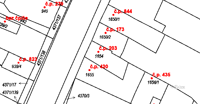 Veselí nad Lužnicí II 203, Veselí nad Lužnicí na parcele st. 1654 v KÚ Veselí nad Lužnicí, Katastrální mapa