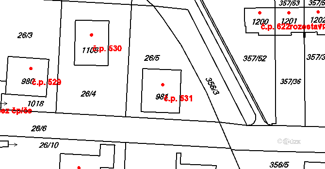 Plasy 531 na parcele st. 981 v KÚ Plasy, Katastrální mapa