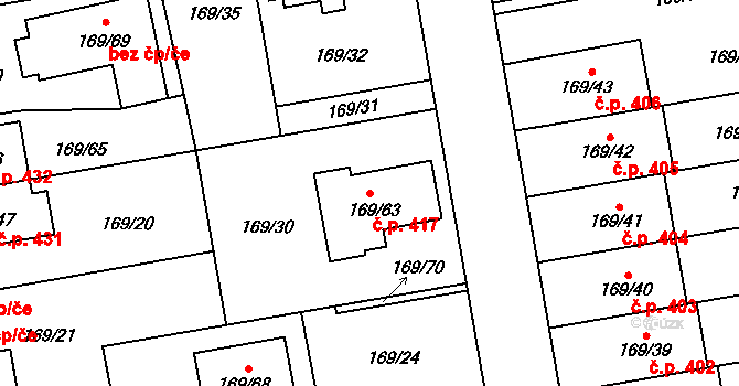 Josefov 417, Jaroměř na parcele st. 169/63 v KÚ Josefov u Jaroměře, Katastrální mapa