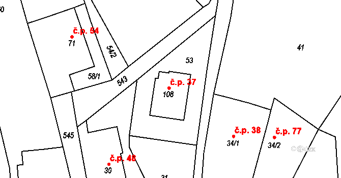 Slavoňov 37 na parcele st. 108 v KÚ Slavoňov, Katastrální mapa
