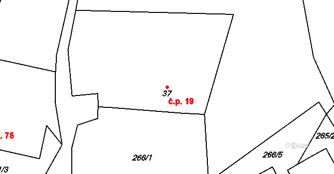 Prostřední Poříčí 19 na parcele st. 37 v KÚ Prostřední Poříčí, Katastrální mapa