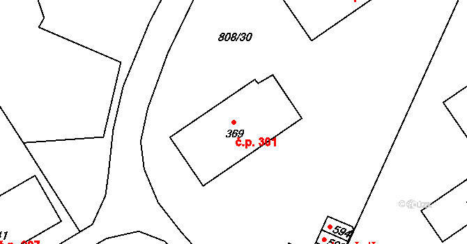 Lhenice 301 na parcele st. 369 v KÚ Lhenice, Katastrální mapa