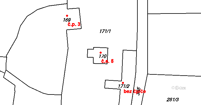 Bělbožice 5, Šípy na parcele st. 170 v KÚ Šípy, Katastrální mapa