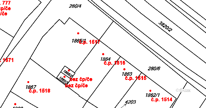 Rakovník II 1516, Rakovník na parcele st. 1864 v KÚ Rakovník, Katastrální mapa