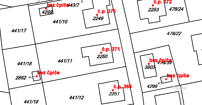 Horní Brána 371, Český Krumlov na parcele st. 2250 v KÚ Český Krumlov, Katastrální mapa