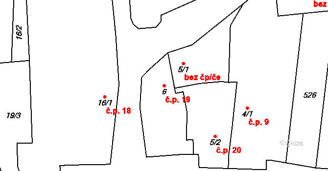 Zálužice 19 na parcele st. 6 v KÚ Zálužice nad Ohří, Katastrální mapa