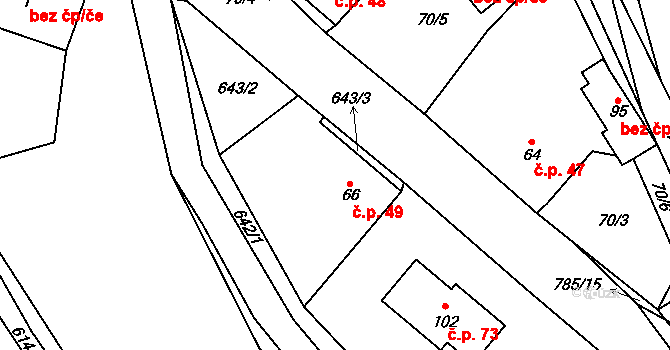 Čelákovy 49, Zemětice na parcele st. 66 v KÚ Čelákovy, Katastrální mapa