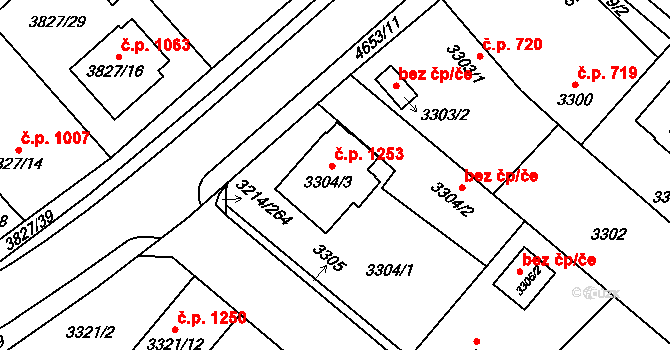 Chotěboř 1253 na parcele st. 3304/3 v KÚ Chotěboř, Katastrální mapa