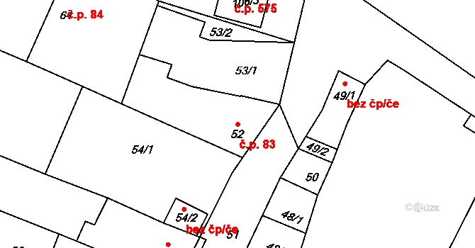 Drnholec 83 na parcele st. 52 v KÚ Drnholec, Katastrální mapa