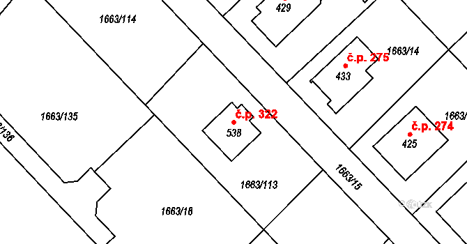 Chotusice 322 na parcele st. 538 v KÚ Chotusice, Katastrální mapa