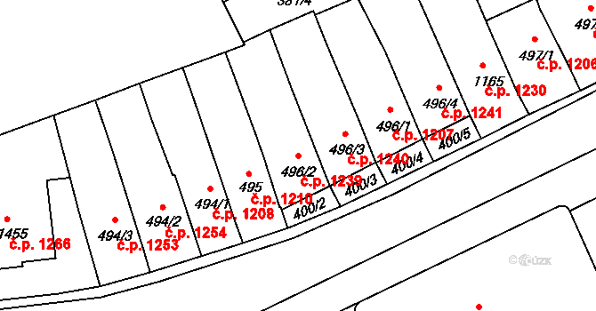 Kroměříž 1239 na parcele st. 496/2 v KÚ Kroměříž, Katastrální mapa