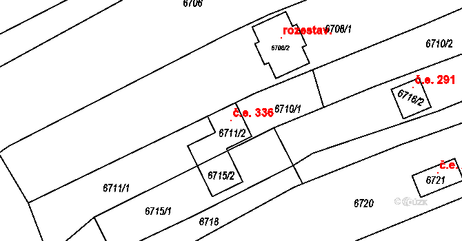 Střelice 336 na parcele st. 6711/2 v KÚ Střelice u Brna, Katastrální mapa