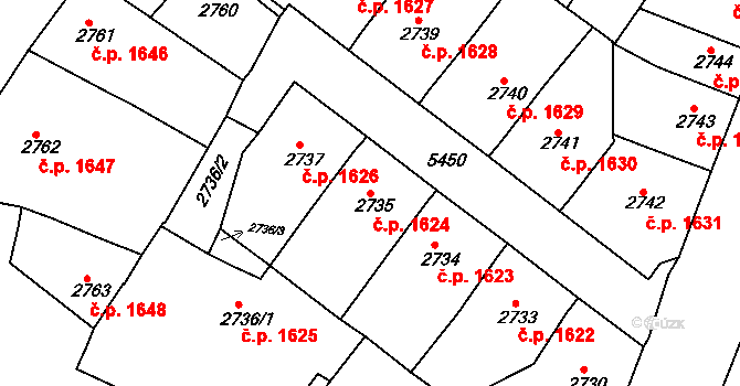 Znojmo 1624 na parcele st. 2735 v KÚ Znojmo-město, Katastrální mapa