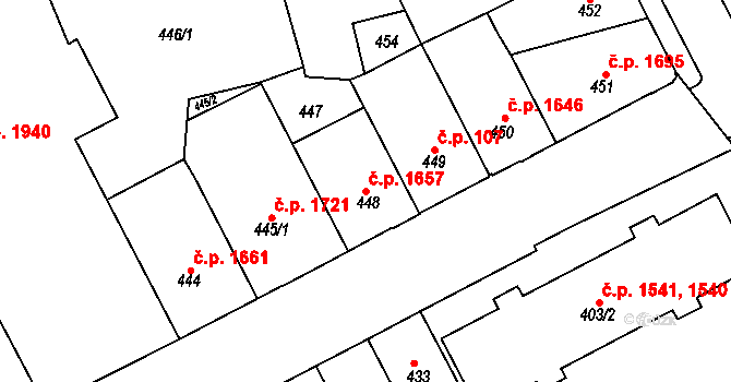 Přerov I-Město 1657, Přerov na parcele st. 448 v KÚ Přerov, Katastrální mapa