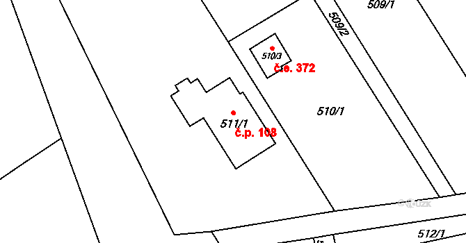 Přerov VIII-Henčlov 108, Přerov na parcele st. 511/1 v KÚ Henčlov, Katastrální mapa