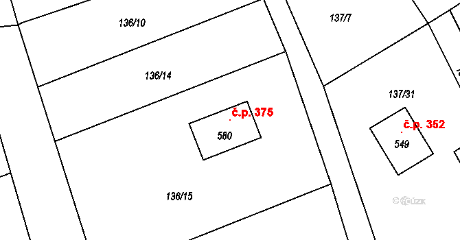 Jenišovice 375 na parcele st. 580 v KÚ Jenišovice u Jablonce nad Nisou, Katastrální mapa