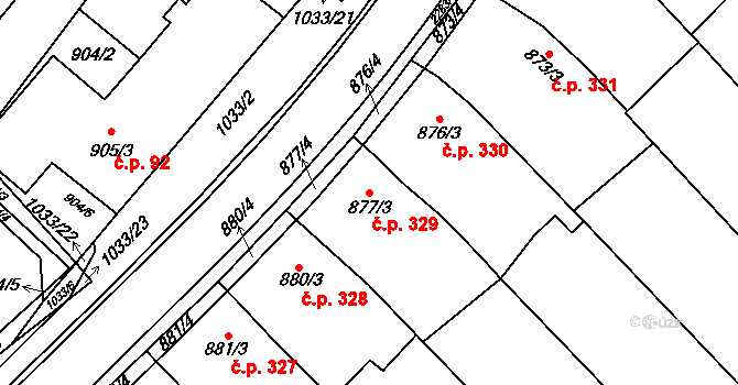 Svatobořice 329, Svatobořice-Mistřín na parcele st. 877/3 v KÚ Svatobořice, Katastrální mapa