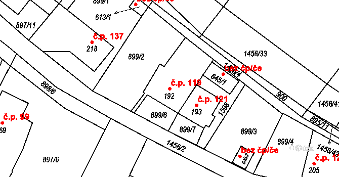 Velký Beranov 119 na parcele st. 192 v KÚ Velký Beranov, Katastrální mapa
