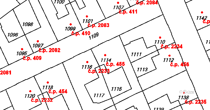 Kročehlavy 455, Kladno na parcele st. 1114 v KÚ Kročehlavy, Katastrální mapa