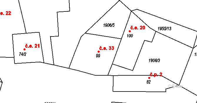 Sembratec 33, Petroupim na parcele st. 99 v KÚ Petroupim, Katastrální mapa